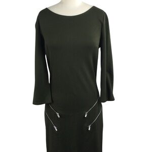 Express Olive dress with zipper‎ accents, size Small